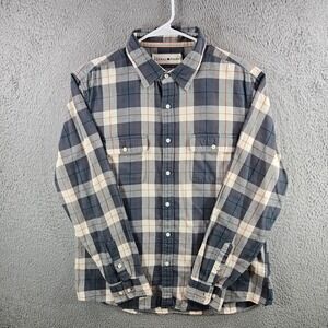 The Normal Brand Mens XL Flannel Shirt Grey Orange Plaid Cotton‎ Button Down